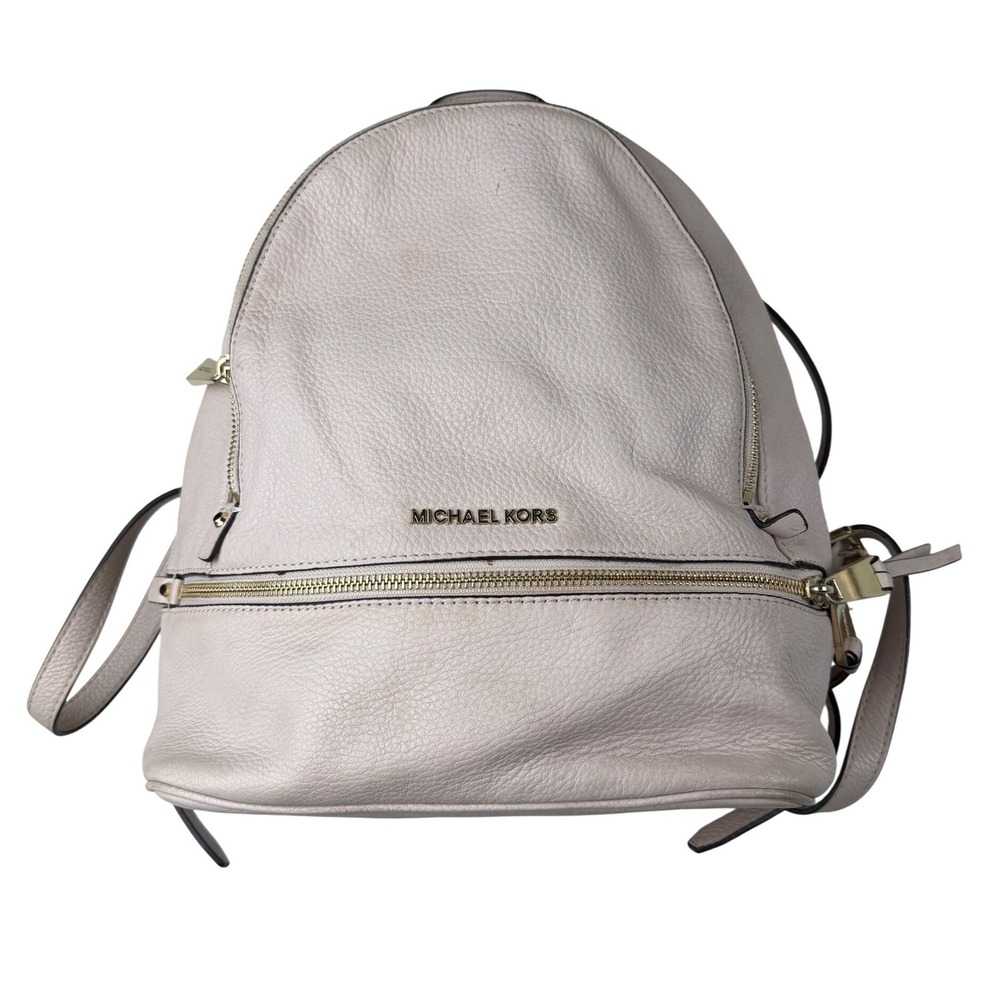 Michael Kors Rhea Medium Pebbled Leather Backpack Blush Pink Gold Tone Hardware